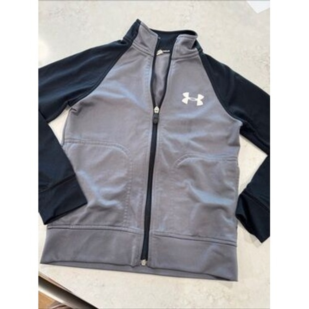 Under Armour Boys Gray Black Full Zip Track Jacket Youth Medium YMD JM M